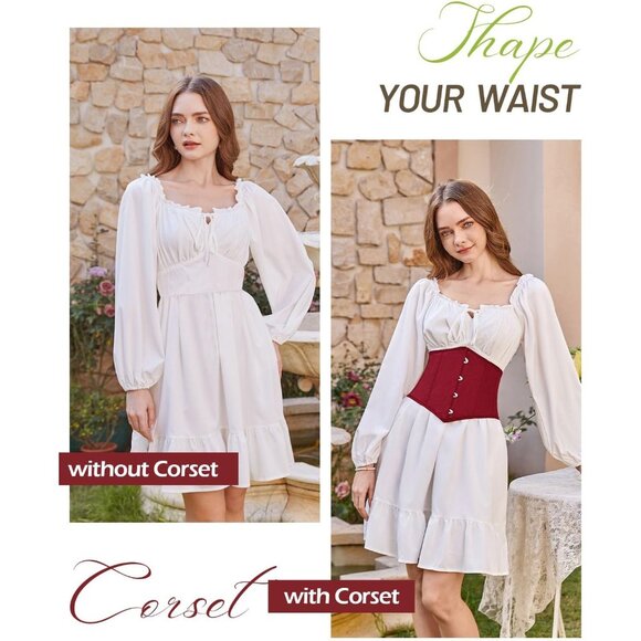 Women's Wine Red Floral Lace Up Boned Underbust Darkness Corset Waist Belts - Picture 2 of 9